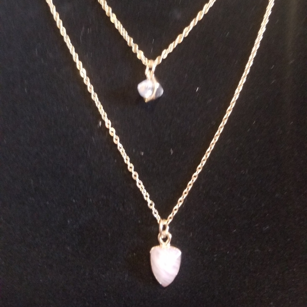 Pink hope rose quartz amulet layered necklace
